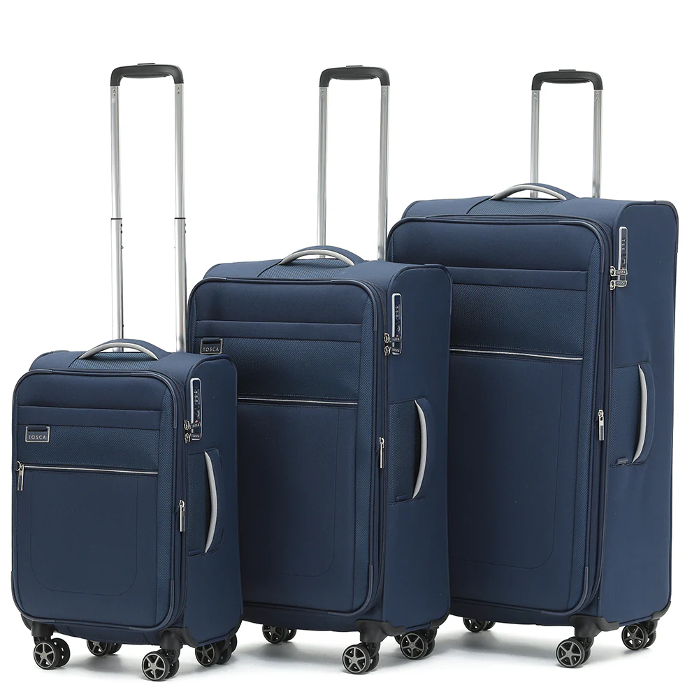 Tosca 81cm Navy Vega Collection Luxury softside checked trolley luggage TCA720A - Image 6
