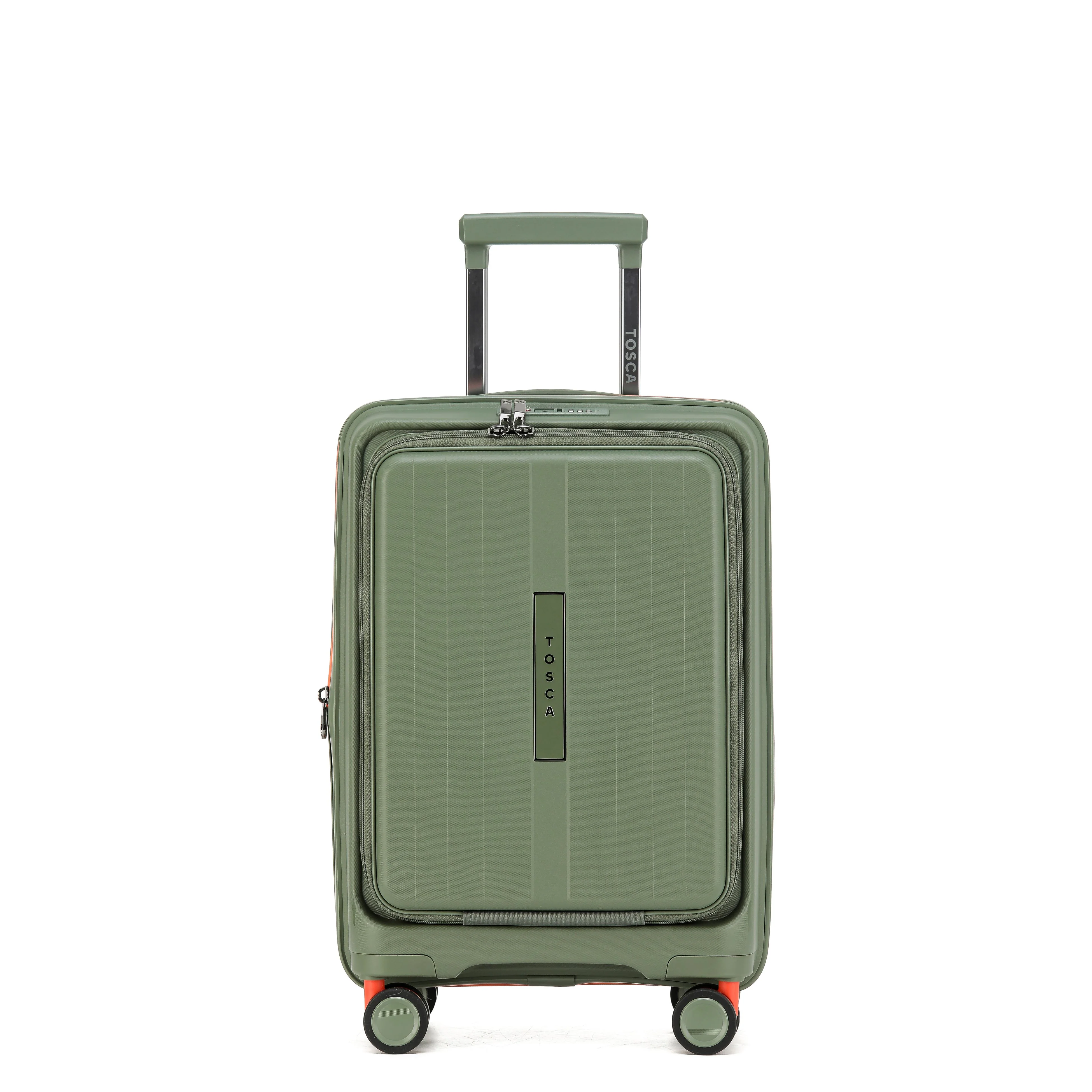 Tosca Cruiser Collection polypropylene front access 54cm-carry-on trolley case TCA875C Khaki-orange trims - Image 3