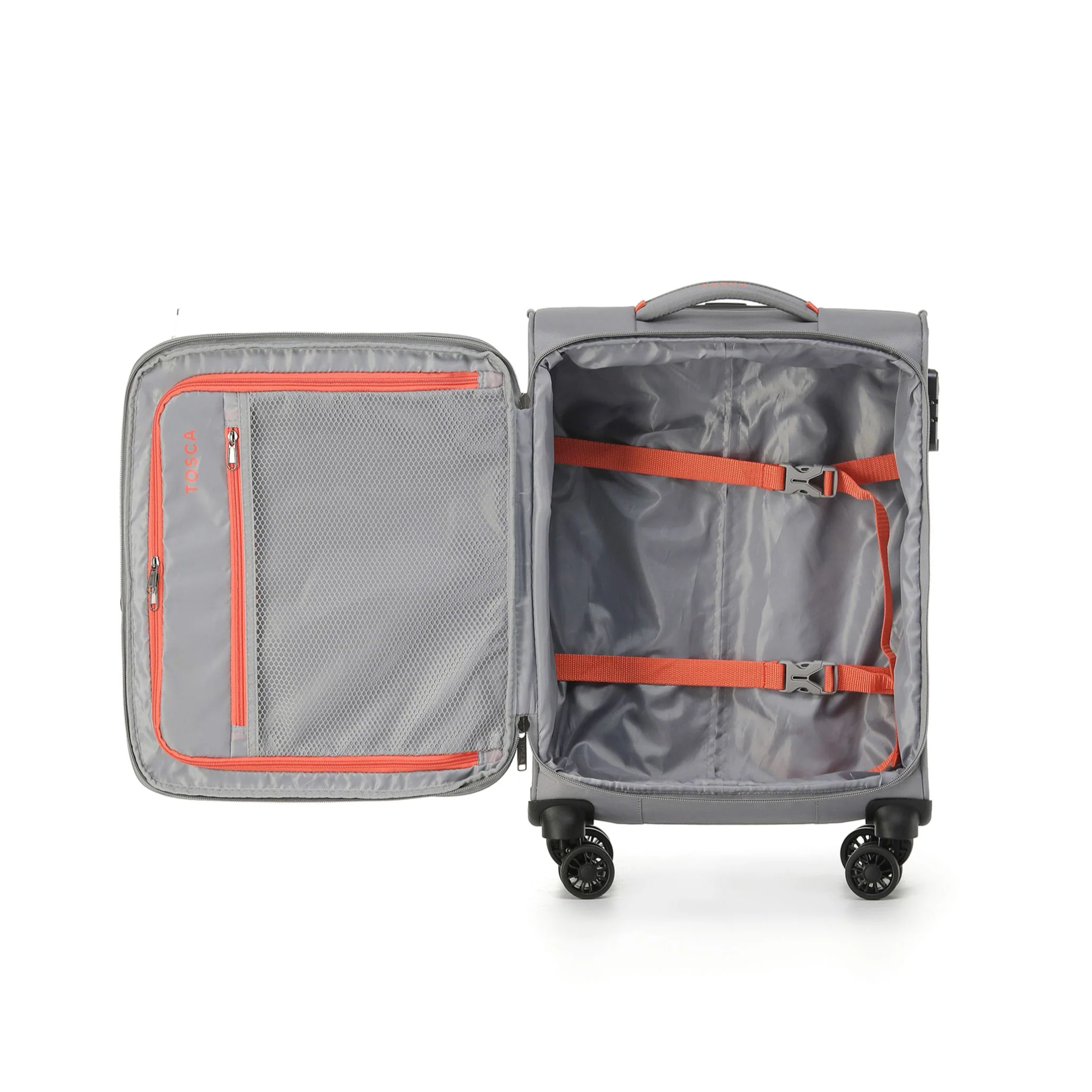 Tosca Luna-Lite Collection 52cm Softside carry-on four wheel trolley case TCA234C-Grey/Orange - Image 3