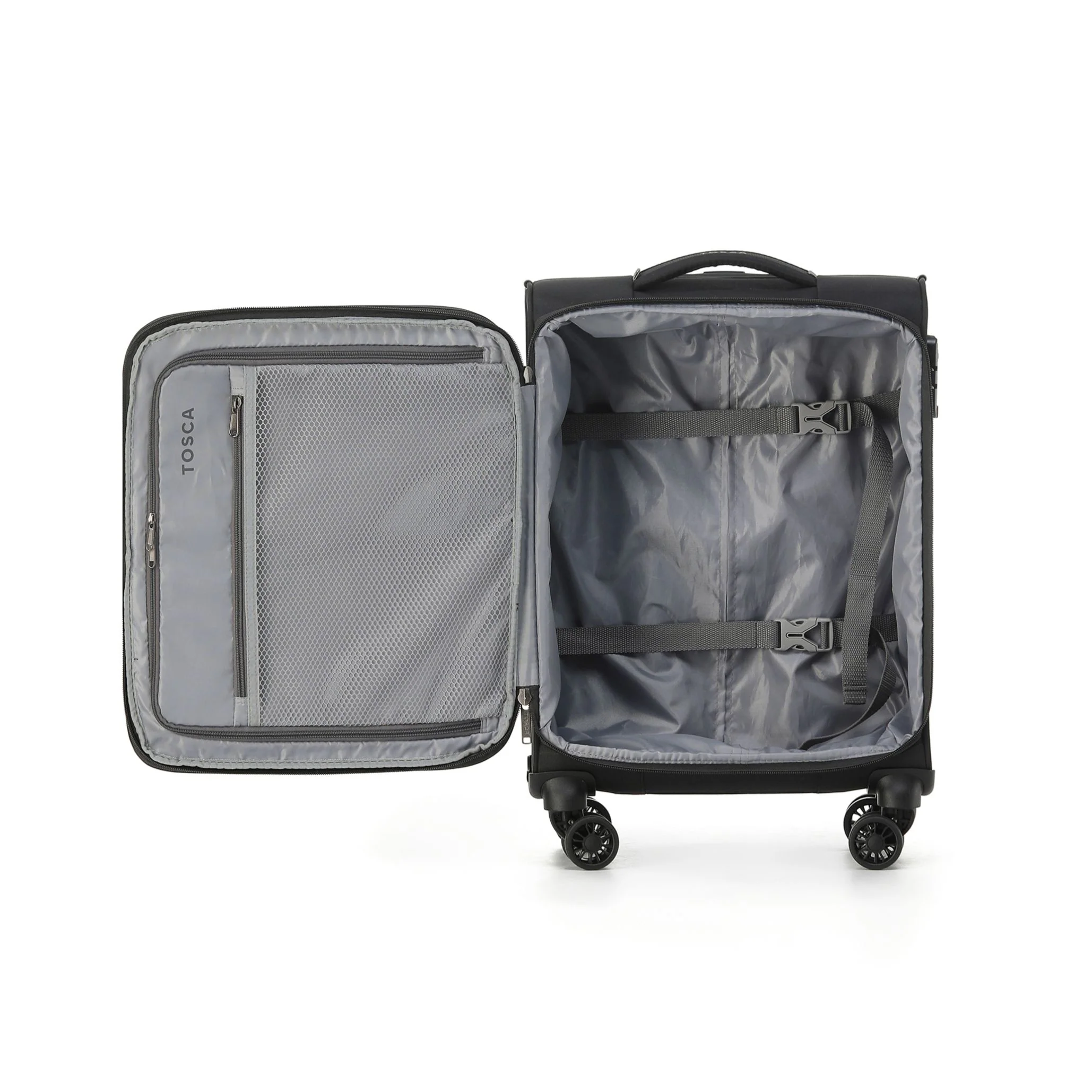 Tosca Luna-Lite Collection 52cm Softside carry-on four wheel trolley case TCA234C-Black/Grey - Image 3