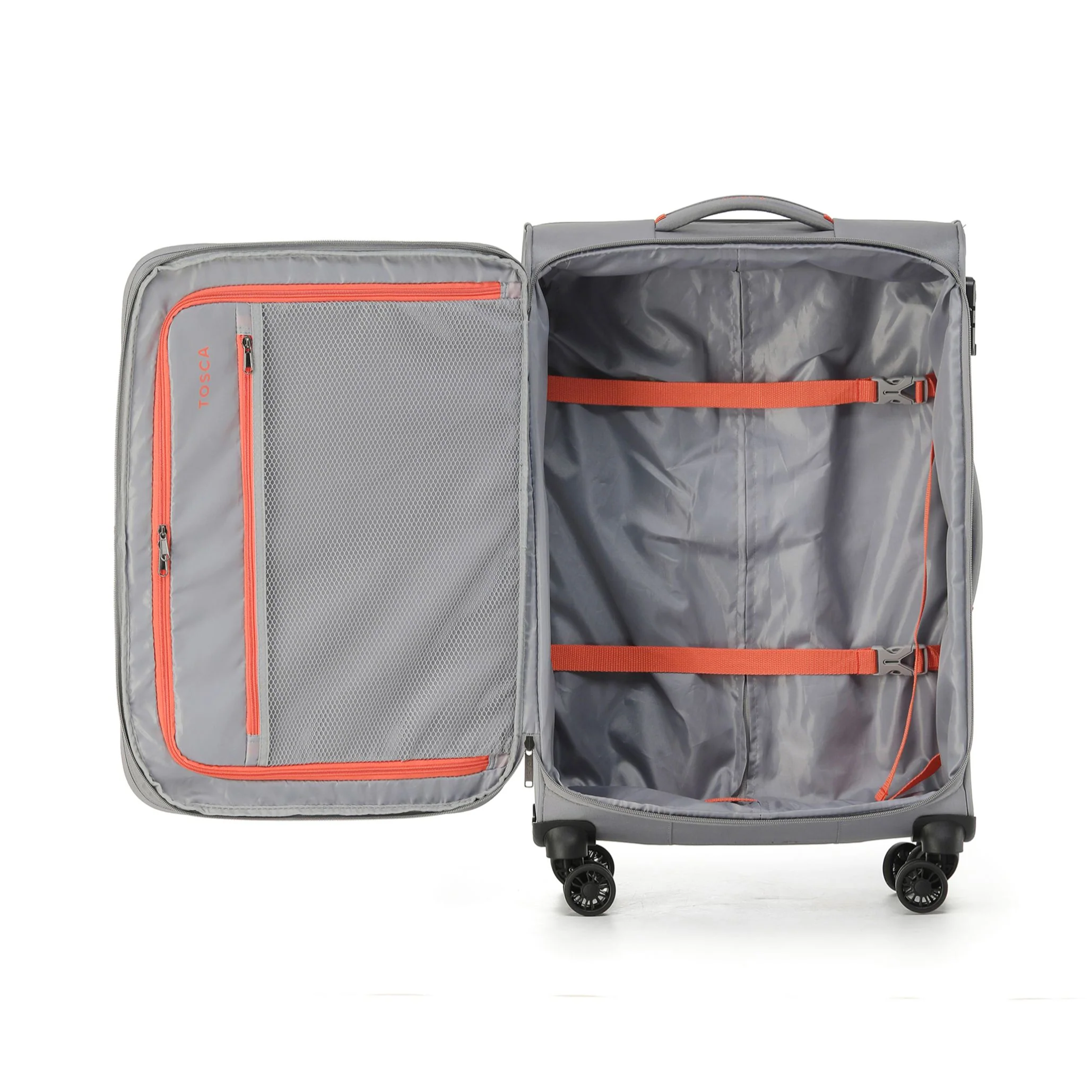 Tosca Luna-Lite Collection 65cm Softside checked four-wheel trolley case TCA234B-Grey/Orange - Image 3
