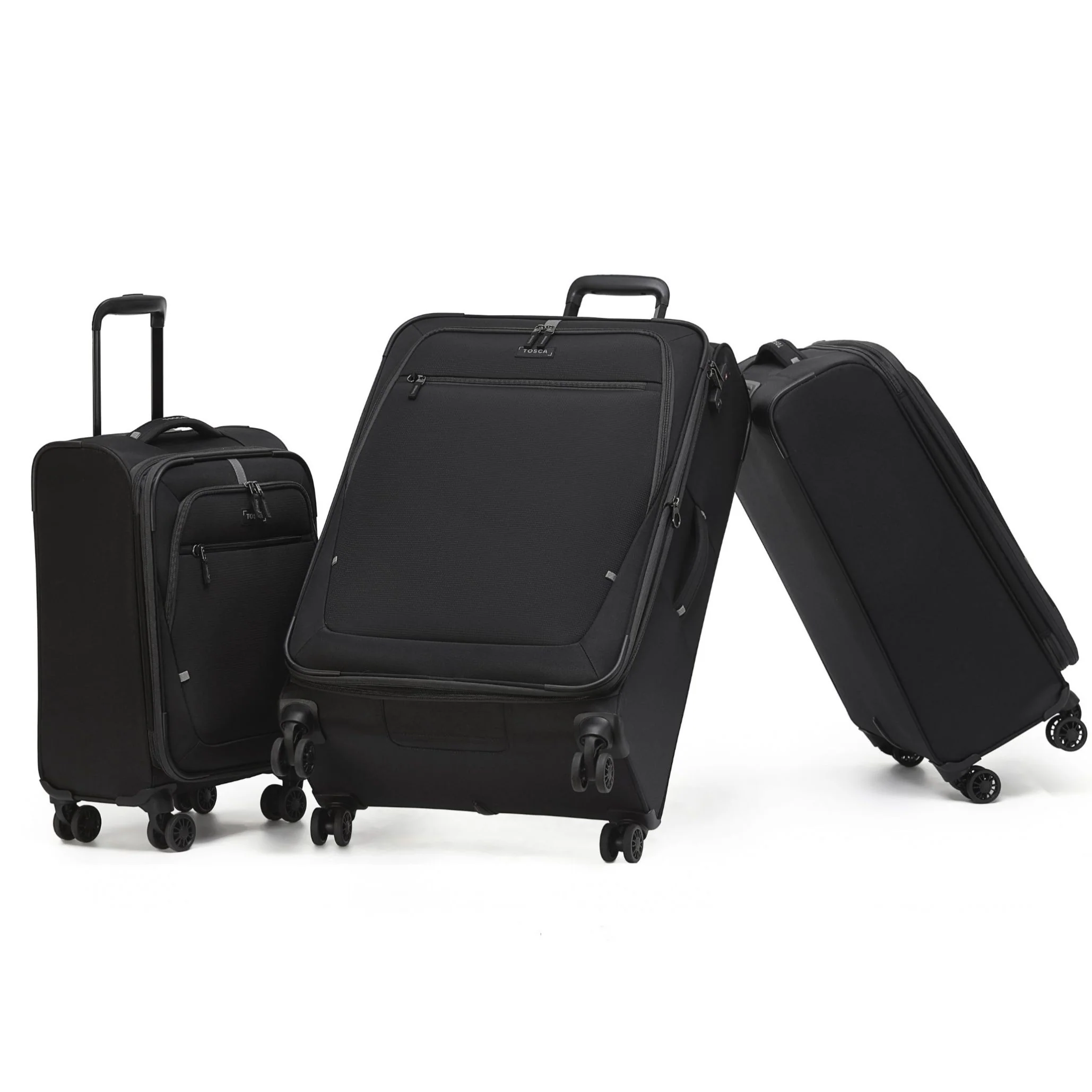 Tosca Luna-Lite Collection Full Set 77/65/52 Softside checked four-wheel trolley cases TCA234set-Black/Grey - Image 3