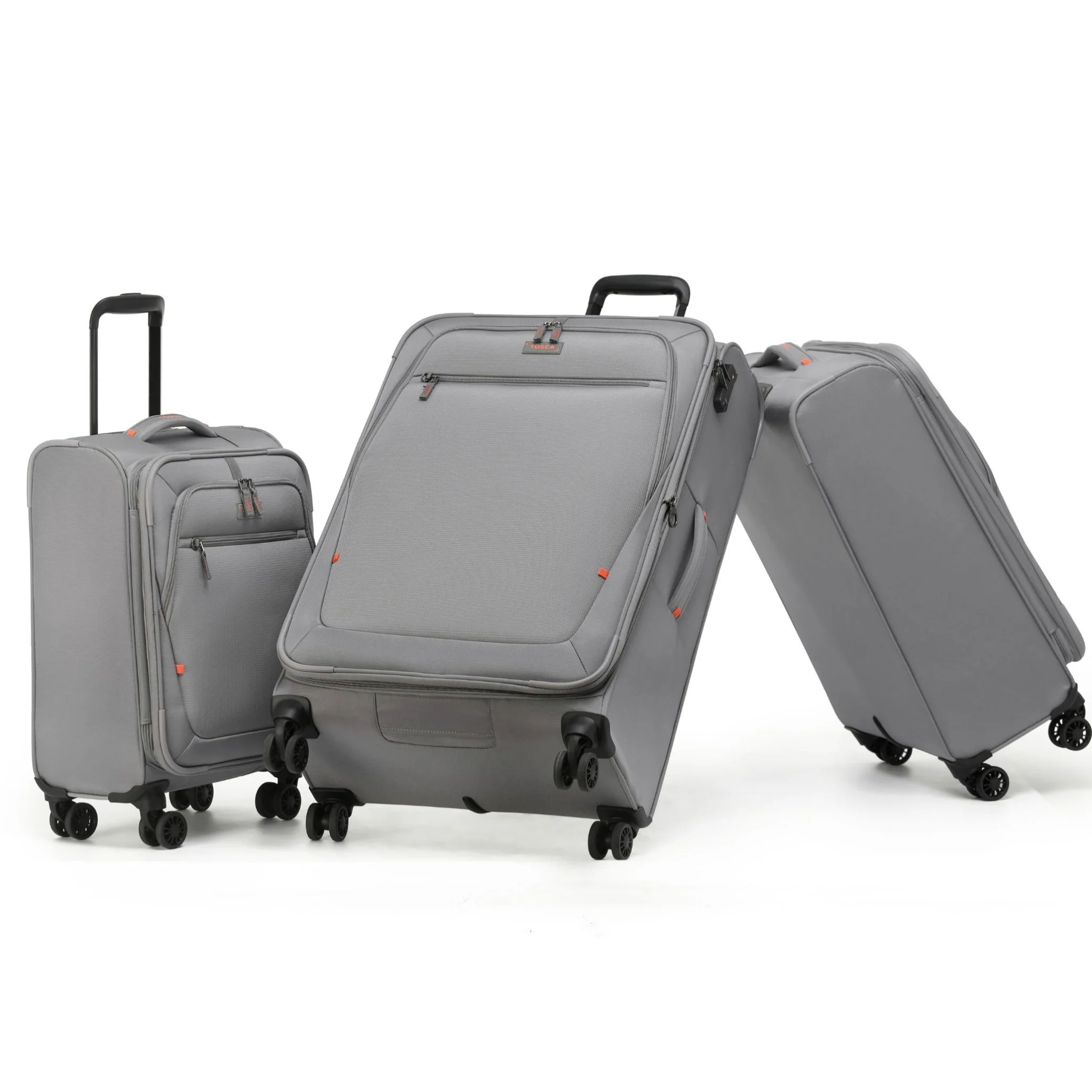 Tosca Luna-Lite Collection Full Set 77/65/52 Softside checked four-wheel trolley cases TCA234set-Grey/Orange - Image 3